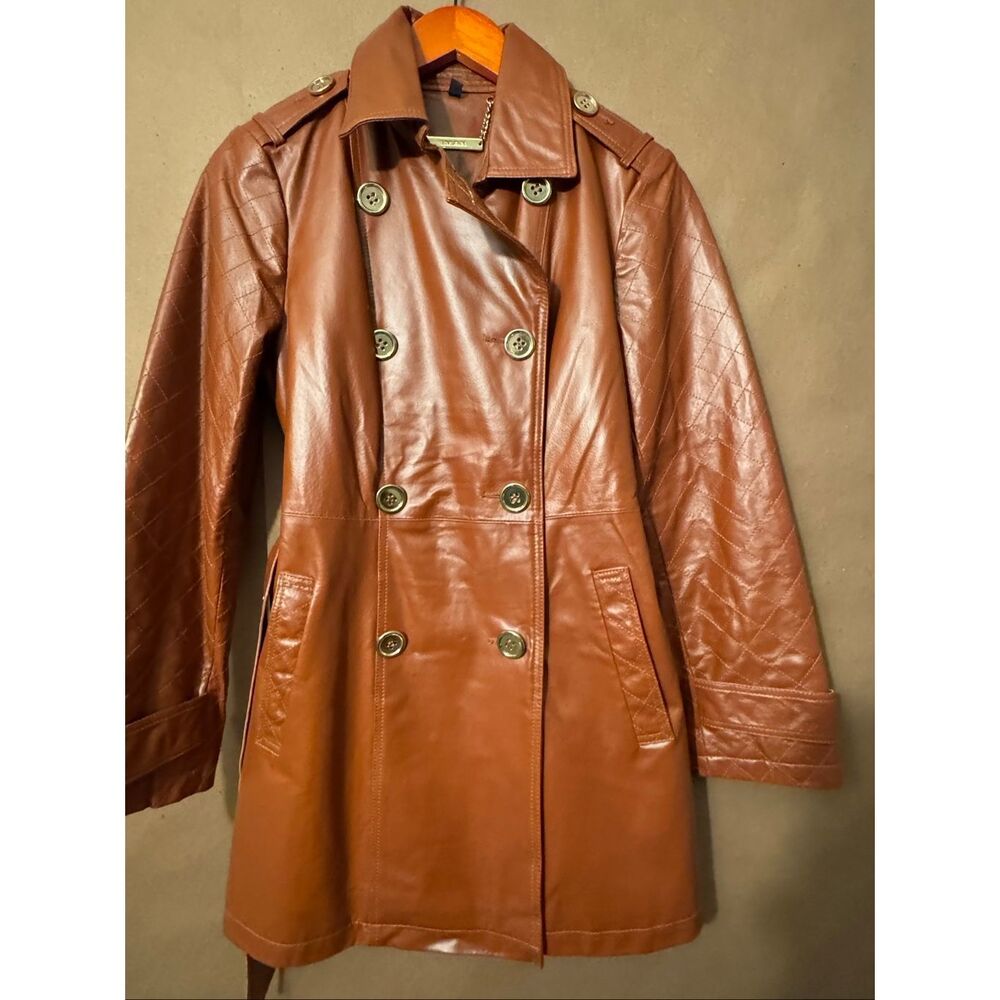 IMAN Leather Coat Tie Waist - Picture 6 of 15